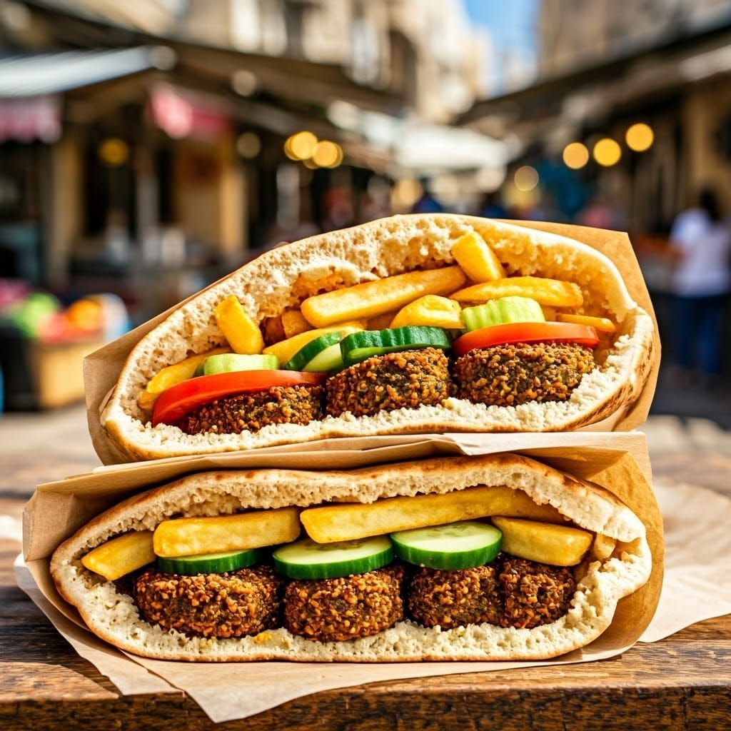 Israeli Street Food Market Scene in Vibrant Colors