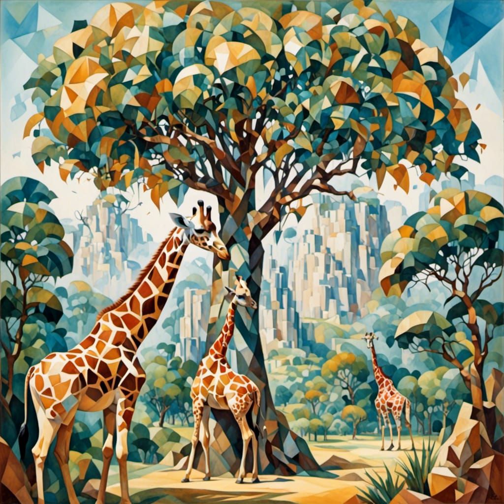 <lora:Crystal Cubism:1.0> Crystal Cubism, giraffe, acacia tree