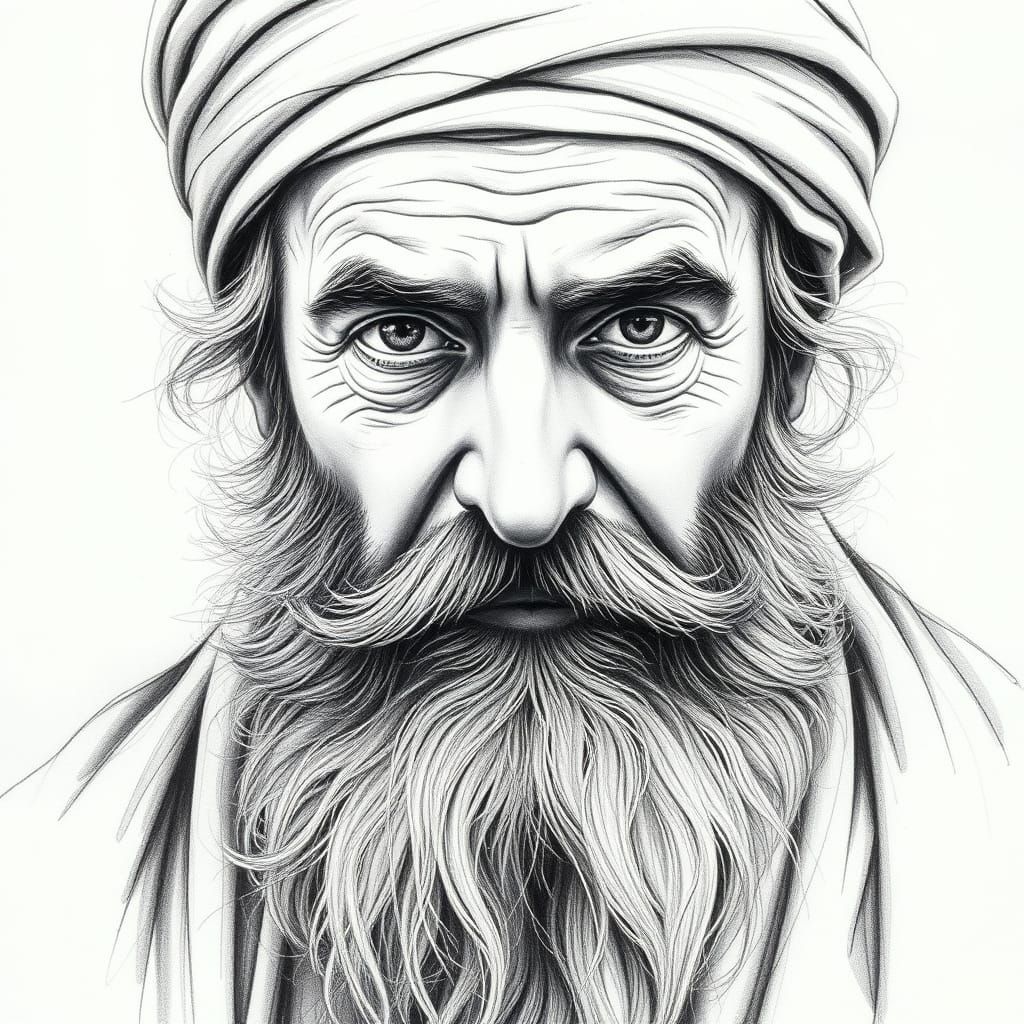 Rumi Portrait in Charcoal Drawing Style