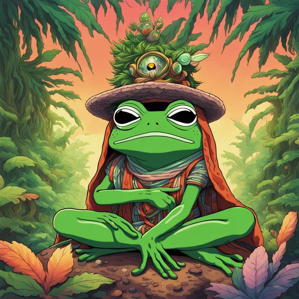 Shaman Pepe The Frog Psychedelics Jungle Ai Generated Artwork