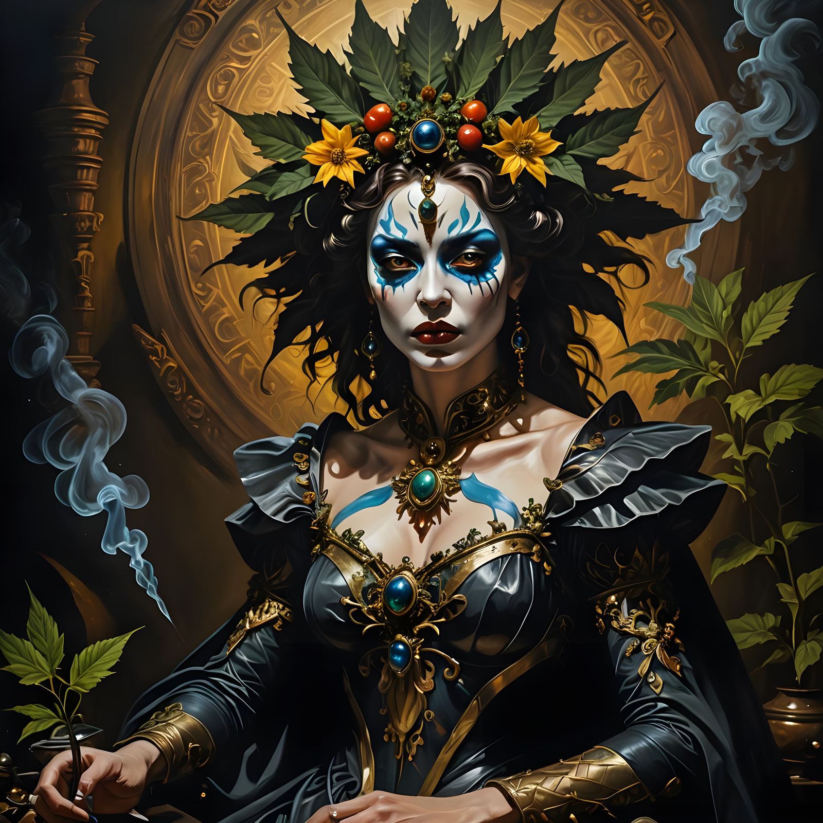 Master oil painting in the style of Caravaggio, sophisticate...