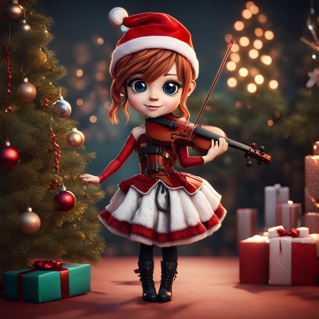 hyperrealistic lindsey stirling as a christmas chibi, full body  by @Arie