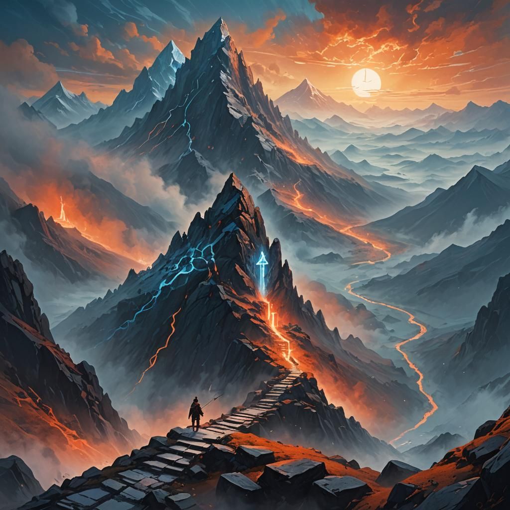 Mystical Mountain Ascent in a Matte Painting