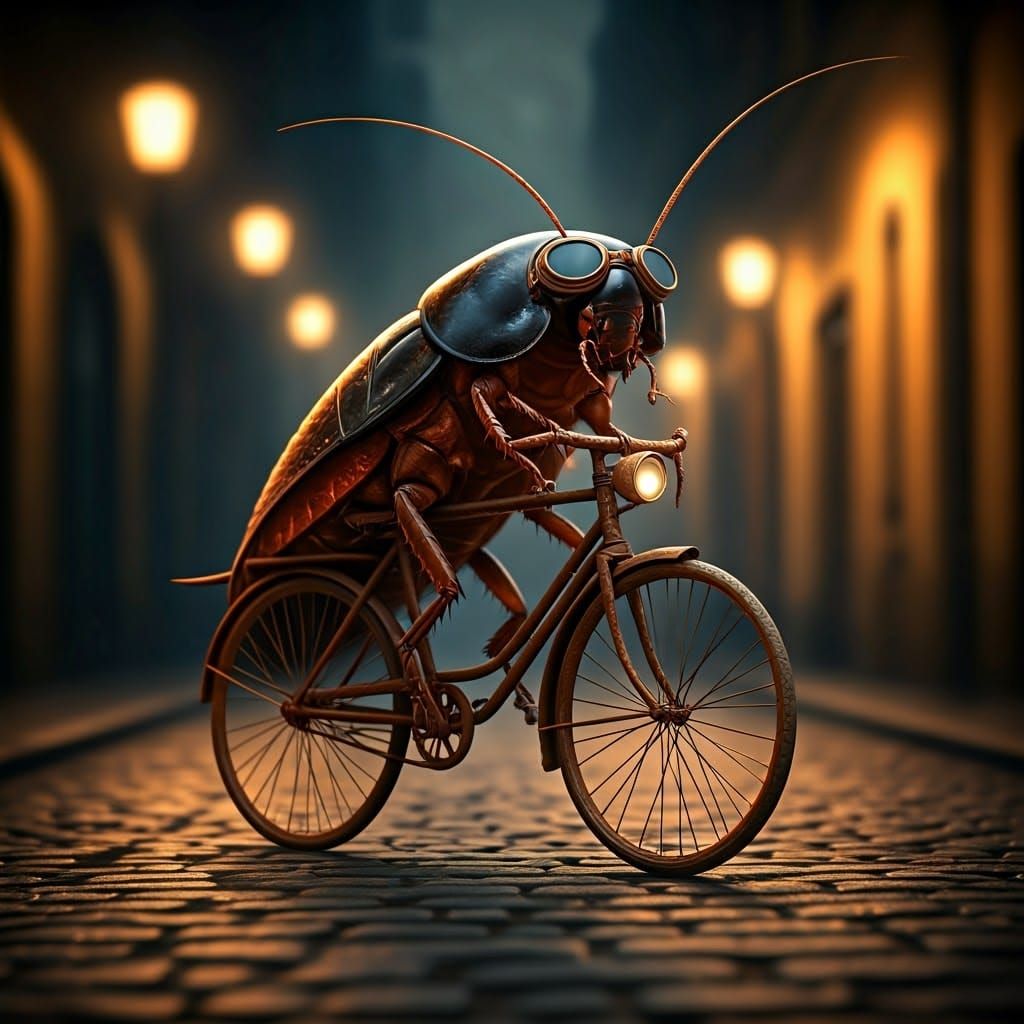 A cockroach rides a bicycle  by @shahar goren