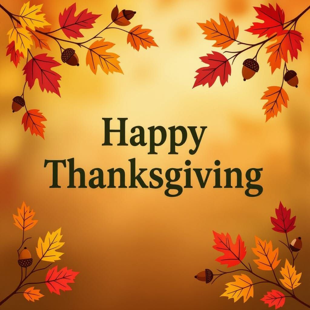 "Wide, postcard-style photo composition. The background is a warm, solid earthy brown. In the background, a soft-focus shower of fall leaves...