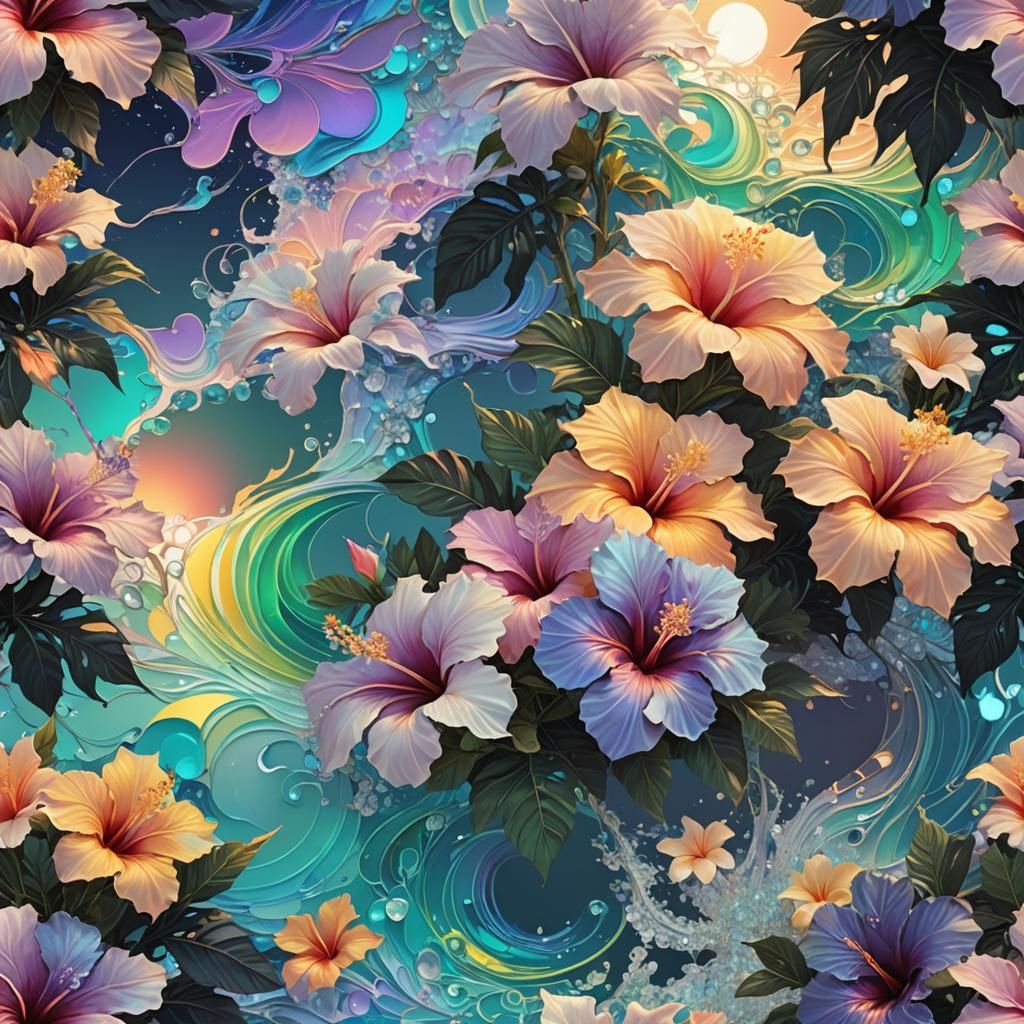 Filigree iridescent pastel purple green black teal blue pink...