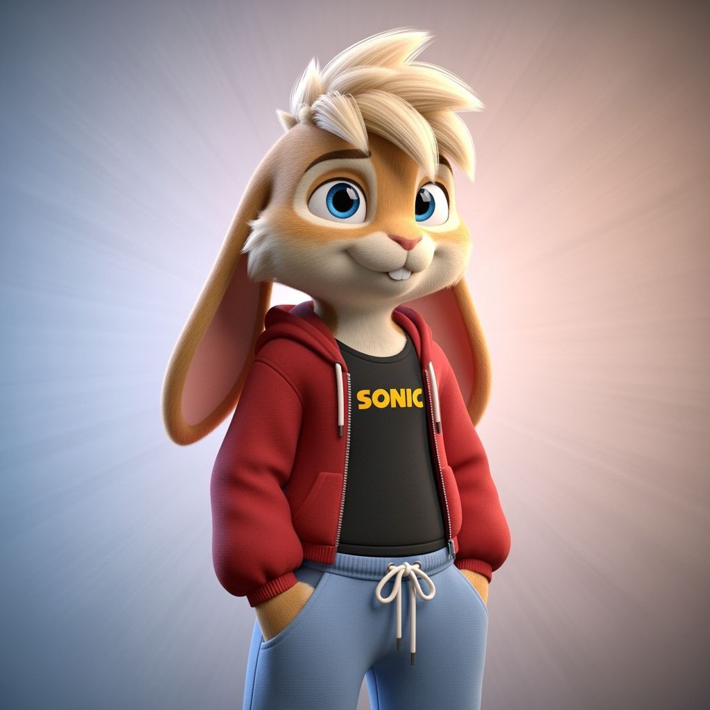 A cute, light chubby teenage anthropomorphic bunny boy named Austin. He has light brown fur with cream accents on his ch...