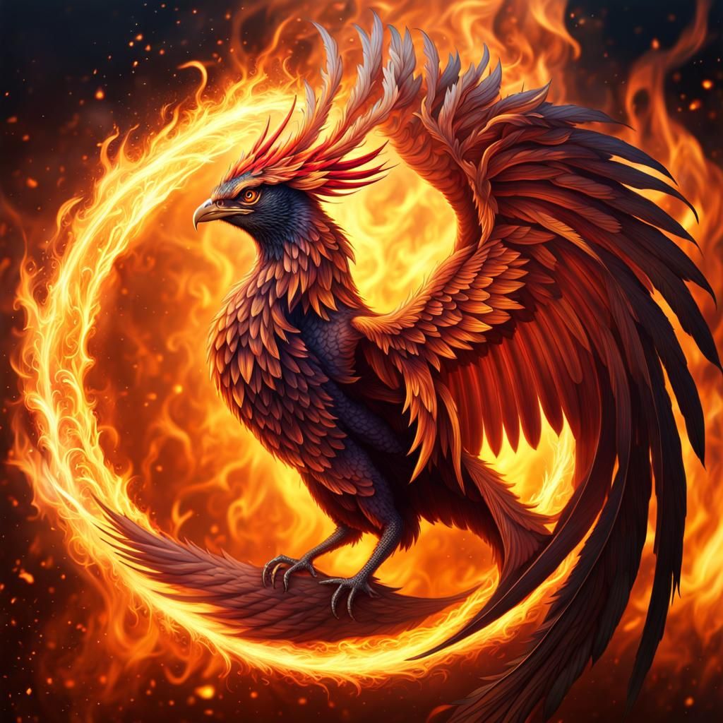Phoenix in fire  by @AI-NE