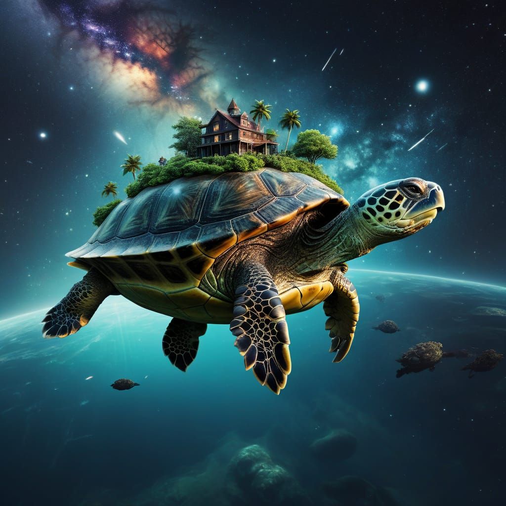 floating  island turtle surreal galaxy  by @Days