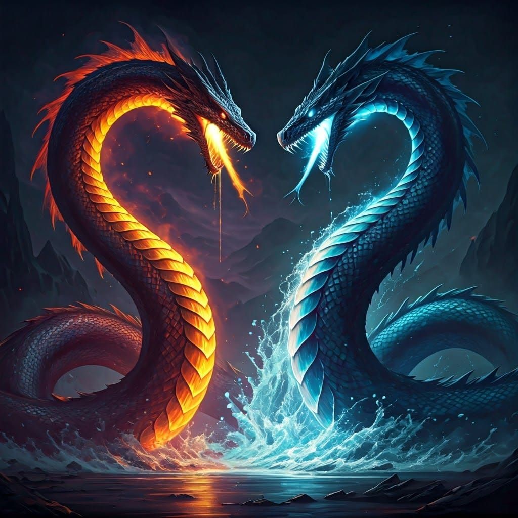 Epic Battle: Fire Serpent vs Water Serpent