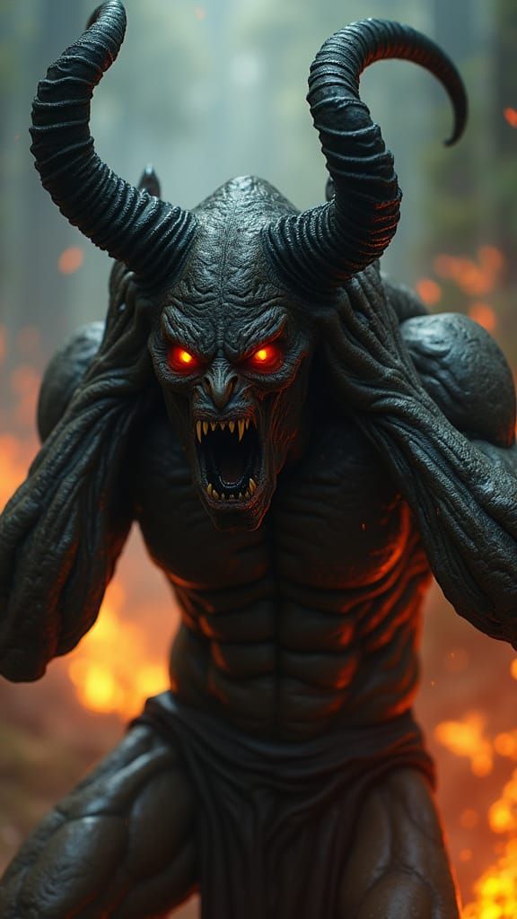 Demonic Creature Screaming in Agony in Dark Fantas... - AI Art