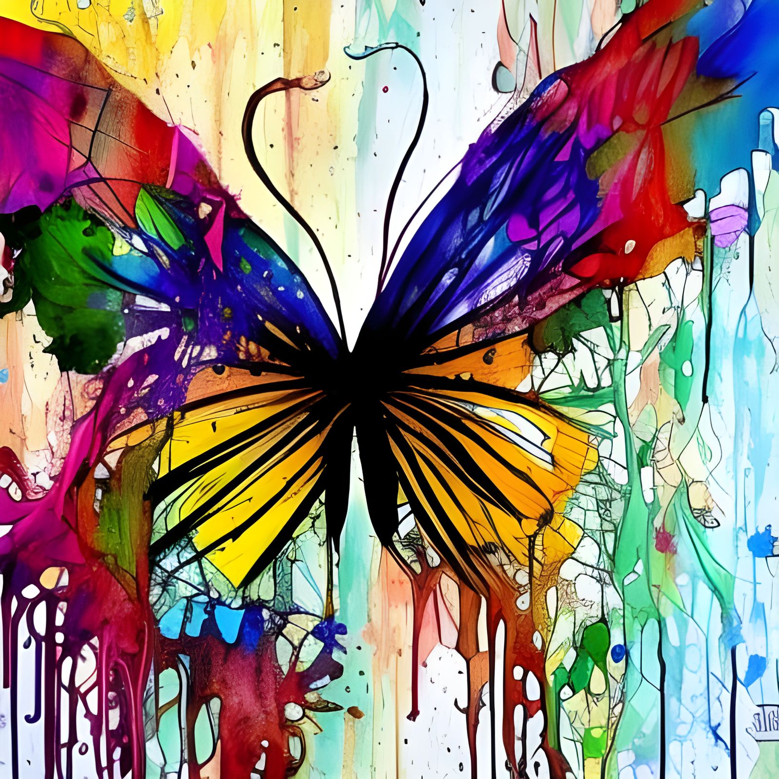 Drippy butterfly watercolour painting in the style of Carne Griffiths ...