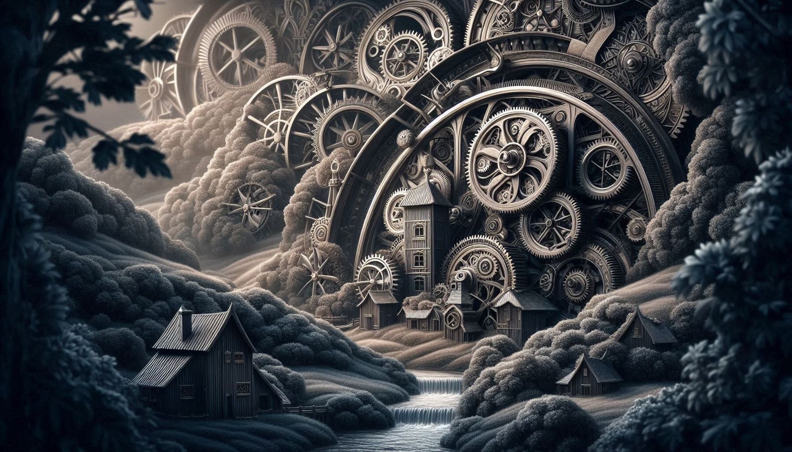 A silver steampunk landscape