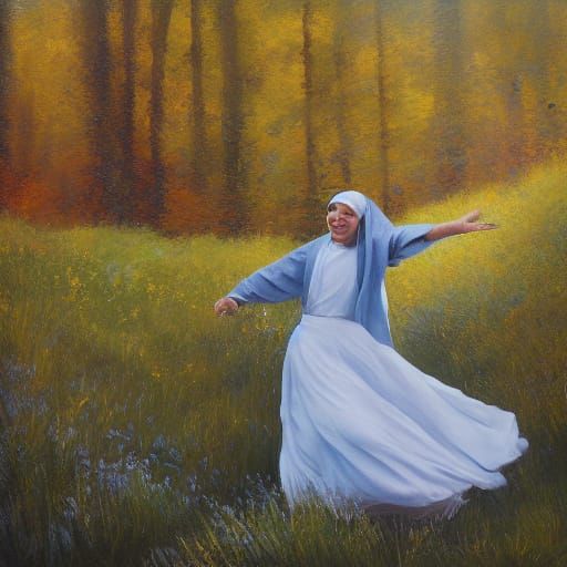 An old nun dances for joy 