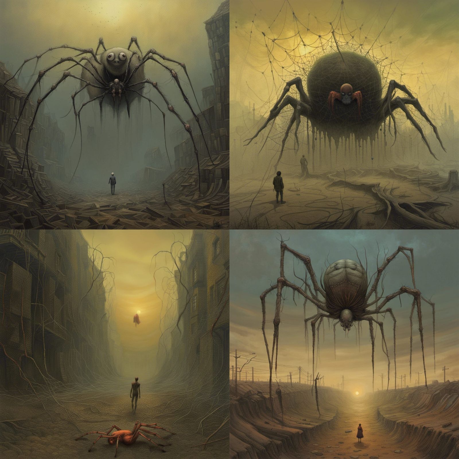 a wondering spider, horror post-apocalyptic Zdzisław Beksiński 8k ...