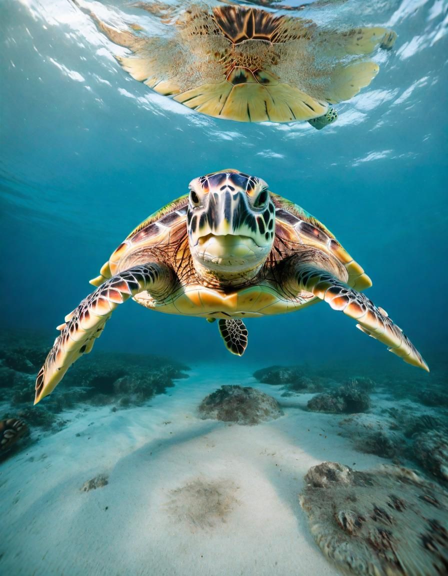 sea turtle swimming toward camera, full body - AI Generated Artwork ...