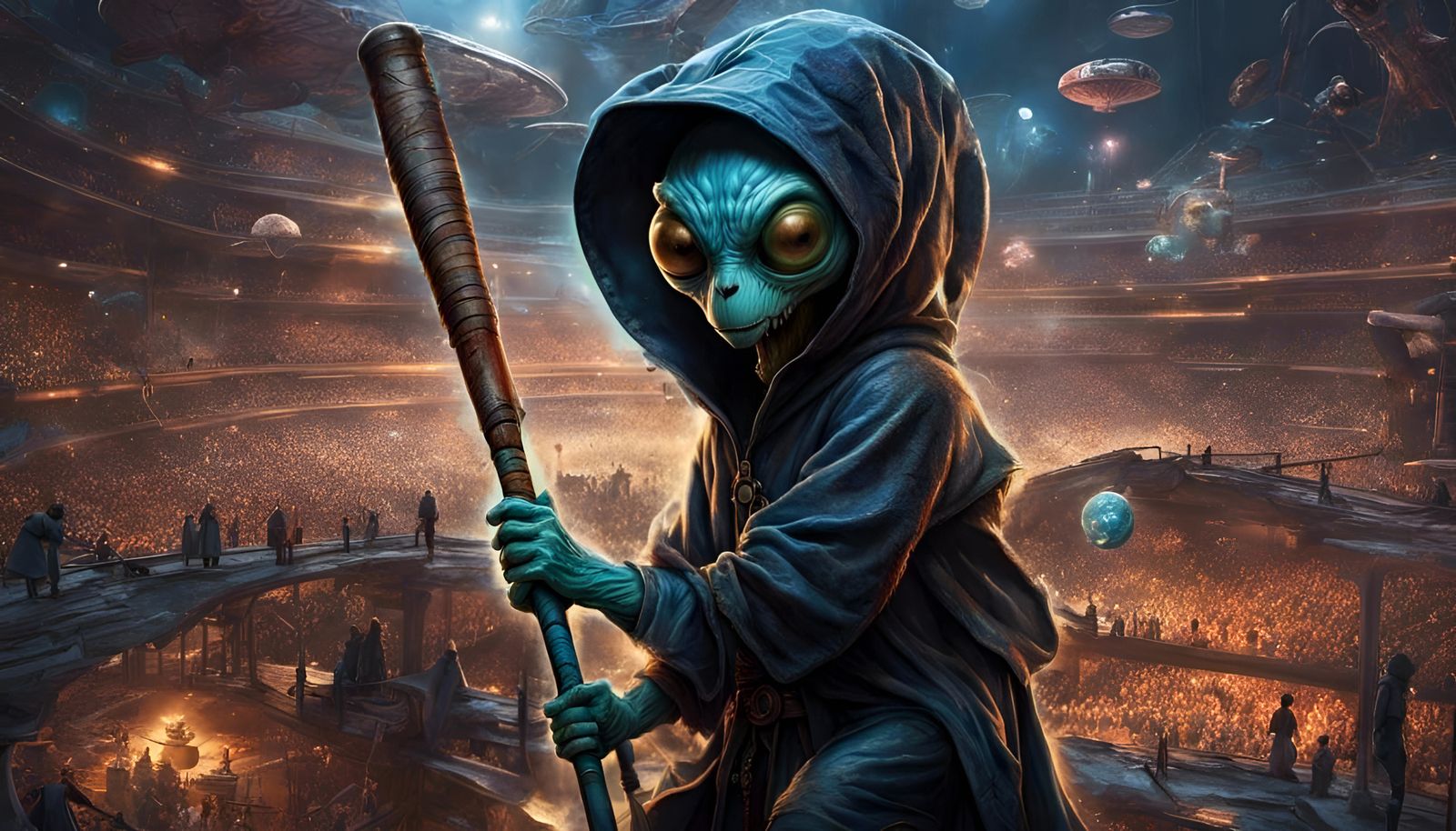 Intergalactic World Series Baseball Game. The Champion Alien Batter is facing the best Pitcher."  by @undefined