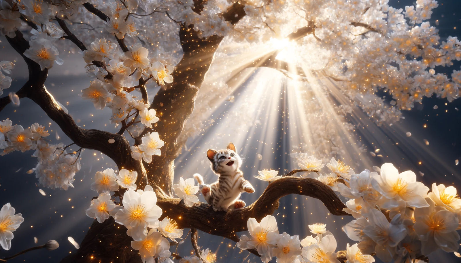 Cherry blossom and the kitty in the light