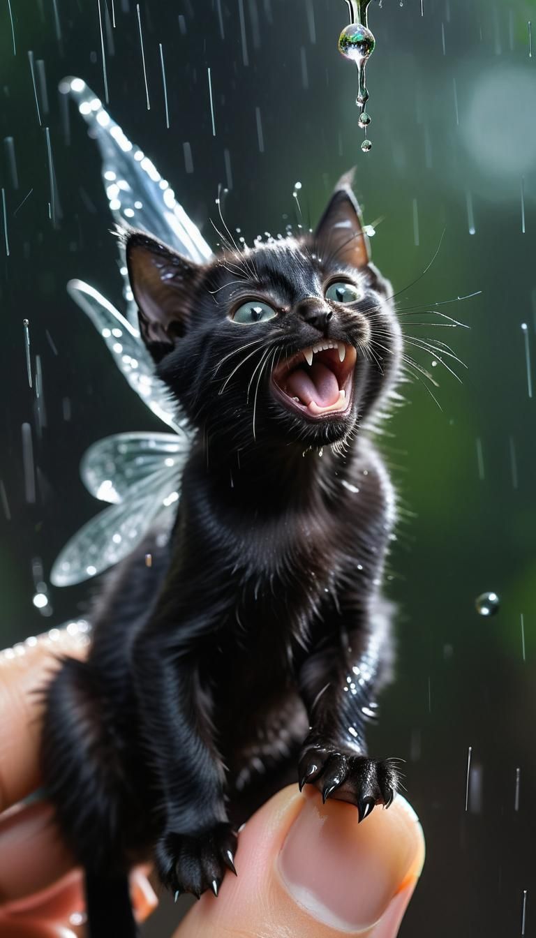 Macro shot of a curious black kitten watching a translucent ...