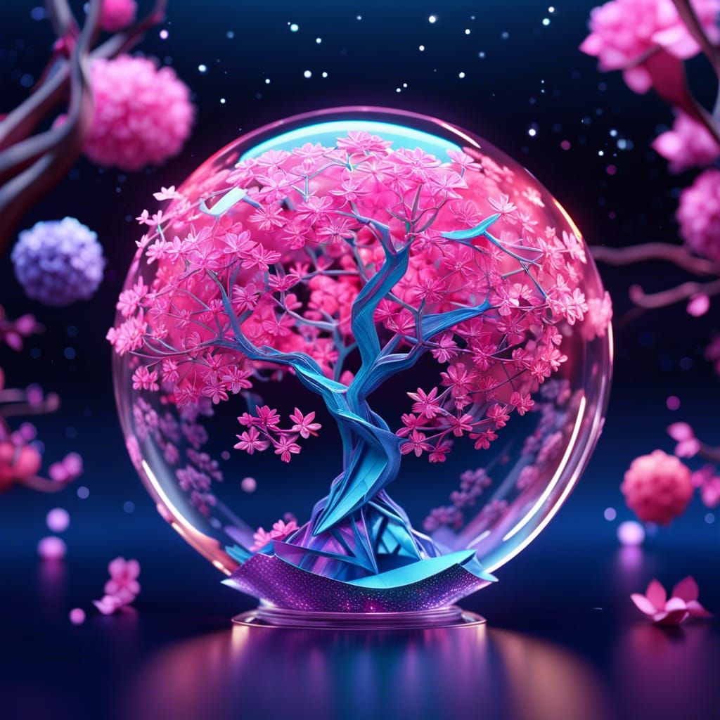 origami sakura tree glass sphere