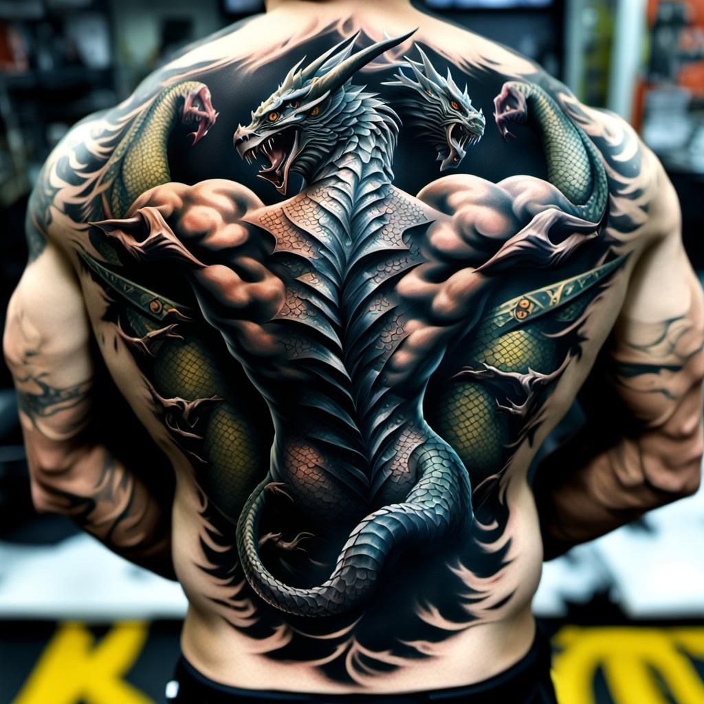 3D tattoo on wrestlers back of dragon going in our back , GeForce RTX ...