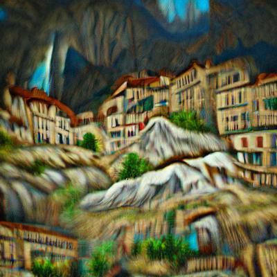 Mountain town in the Pyrenees 8k resolution concept art unde...