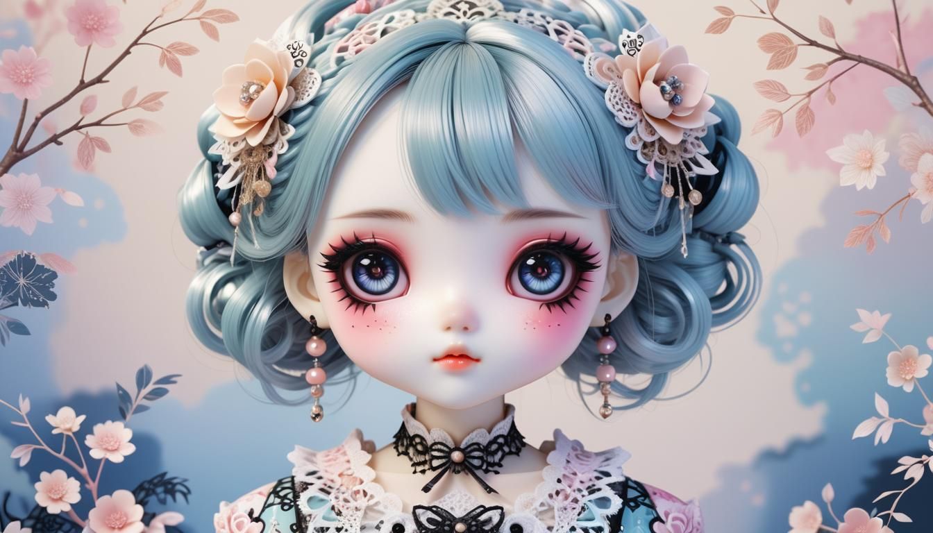 Create different expressions on face of full body models UHD/4K Japanese Kawaii cute gothic doll girl <no background> pattern 12 model varia...