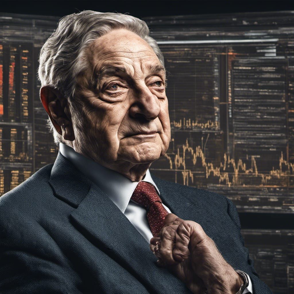 Portrait of George Soros in animated old background financia...