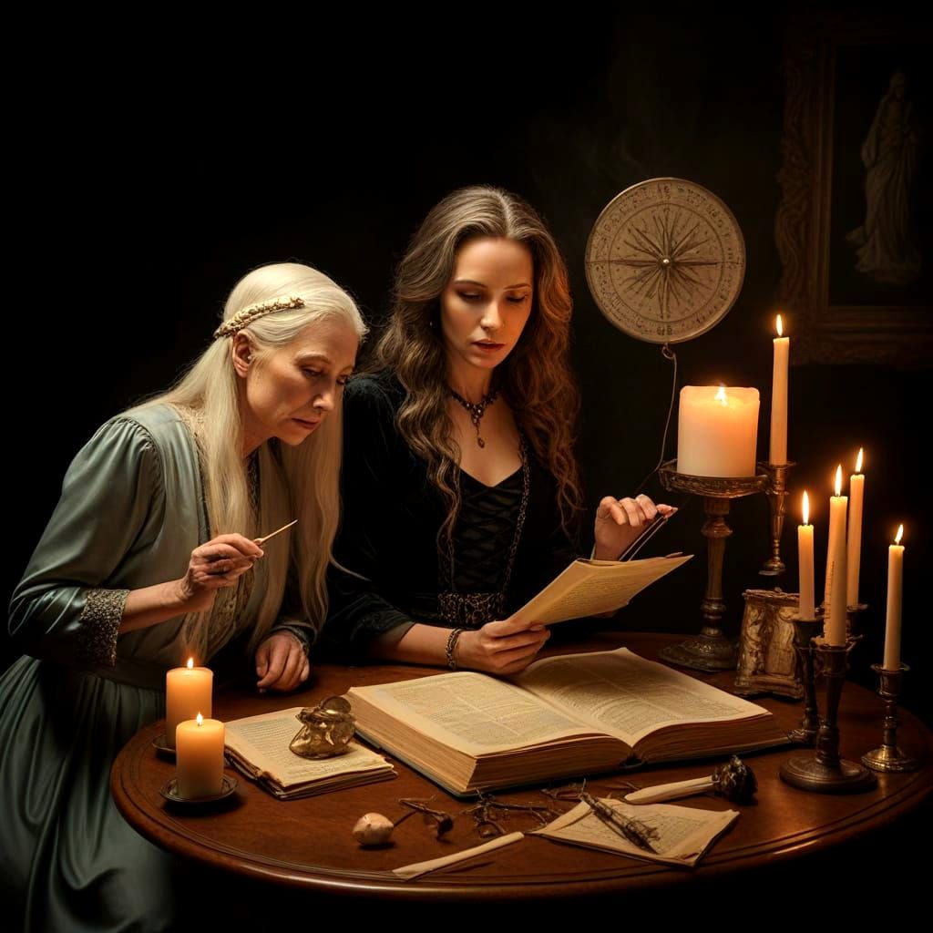 Mysterious Lady with Visions in Ethereal Moonlight