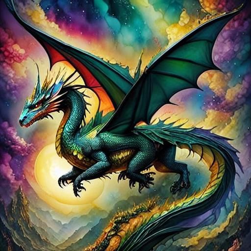 Epic <lora:Fantasy Inkling:1.0> fantasy Dragon,  clean lines,  sharp focus,  alcohol ink