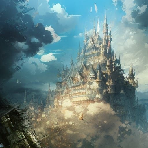Memorable anime castle floating in the sky