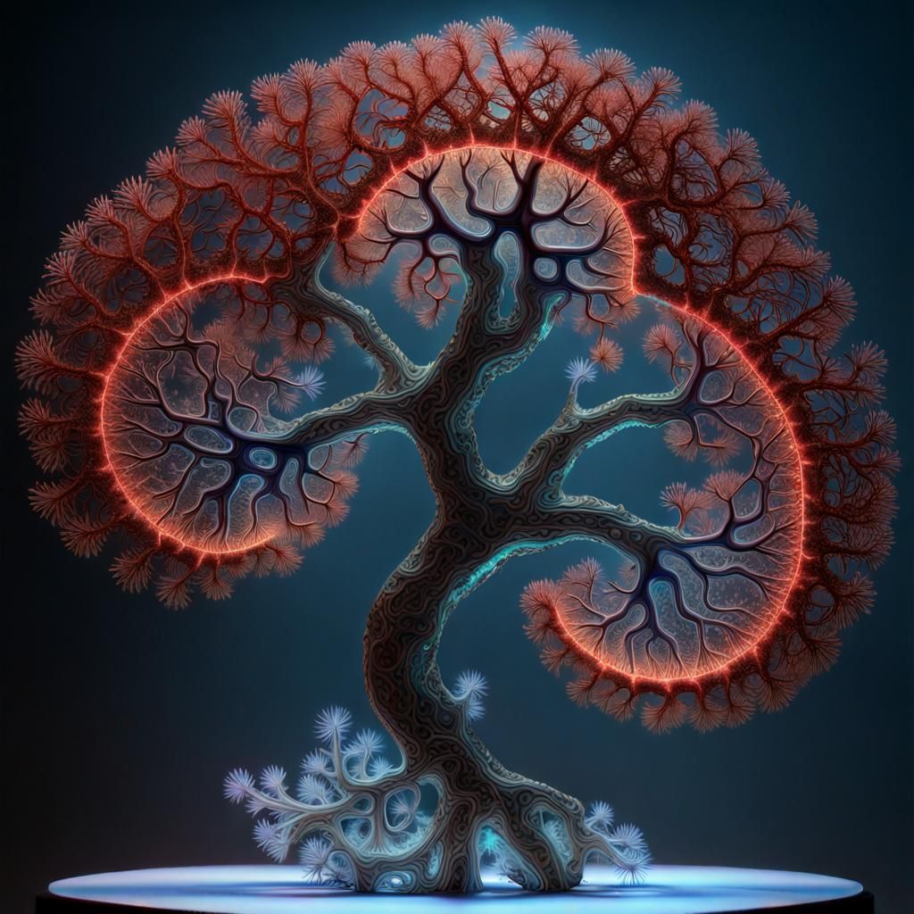 Fibonacci sequence. Delicate bioluminescent and iridescent alien tree ...