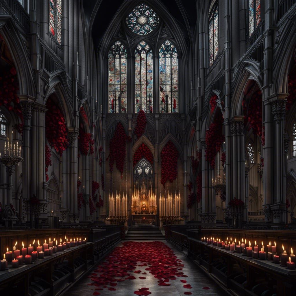 Candles & Rose Petals in a Gothic Cathedral