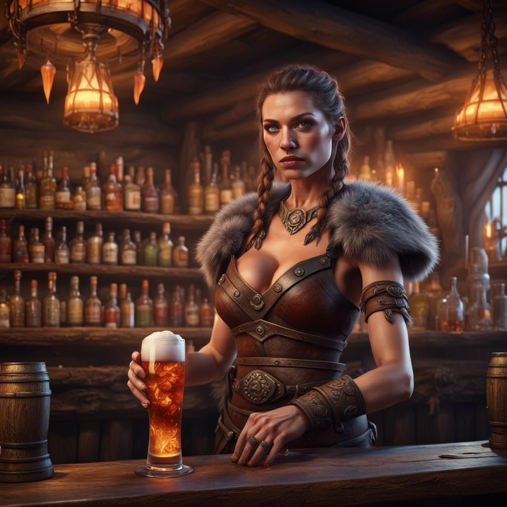 Barmaid of Barbarian Bar  by @Ufuk AI Works