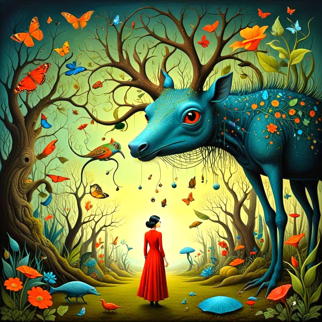 Surrealistic Wonderland with Whimsical Creatures and Vibrant...
