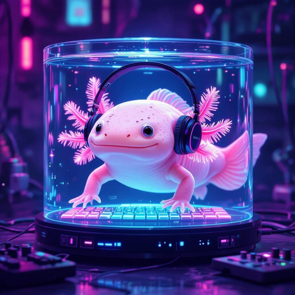19. Piper - The Synthwave Axolotl

Animal: Axolotl

Secret Hobby: Vaporwave Synth Musician

Cyberpunk Style & Color Scheme: Vaporwave. A dre...