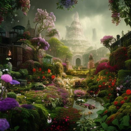 Secret flower garden Epic cinematic brilliant stunning intricate ...