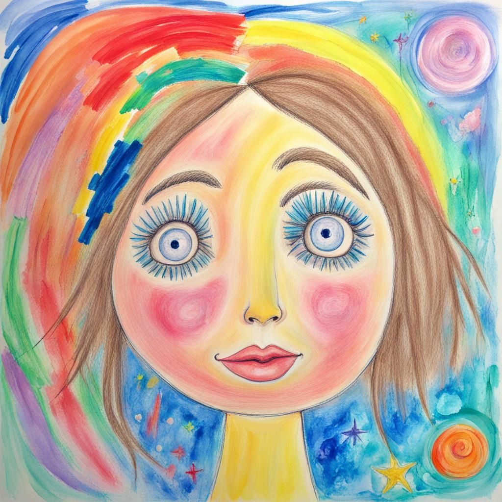 AI imagine a A drawing created by a girl, a art beginner, aged 4!!!  by @mansai