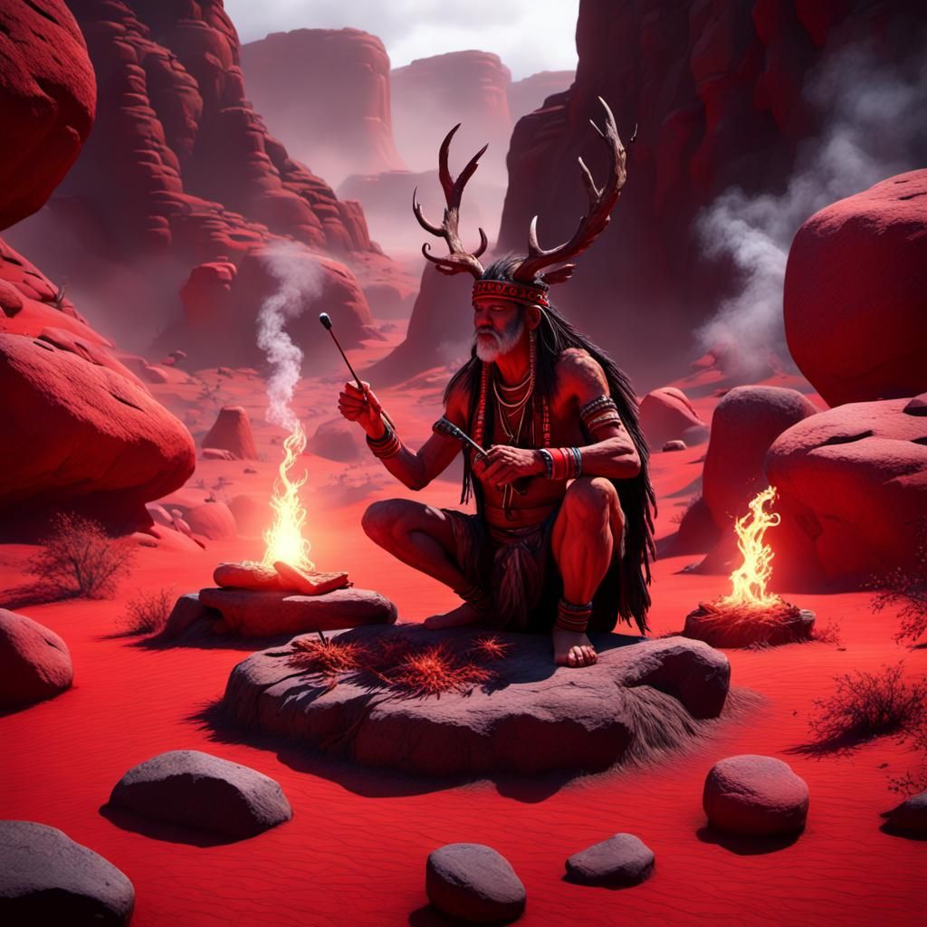 Prehistoric shaman performing ritual
