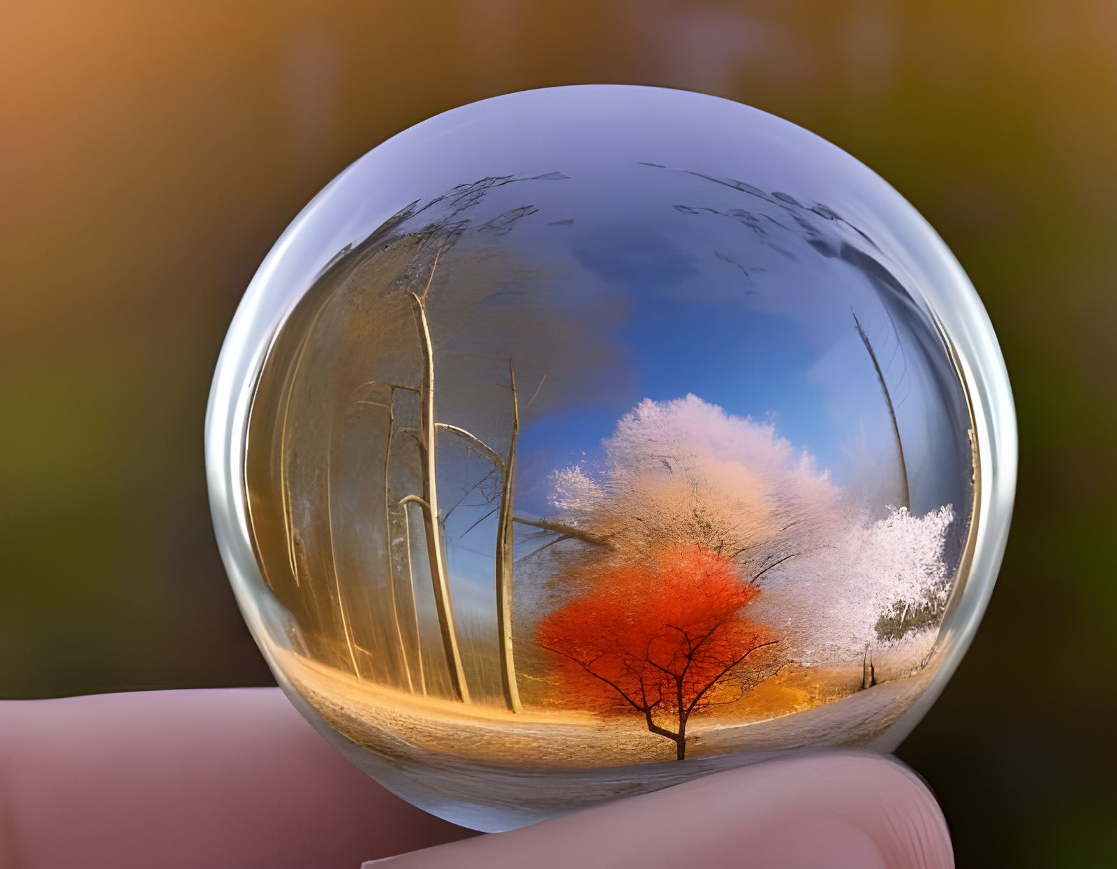 Drop of water, reflecting the changes of the seasons, balanc...