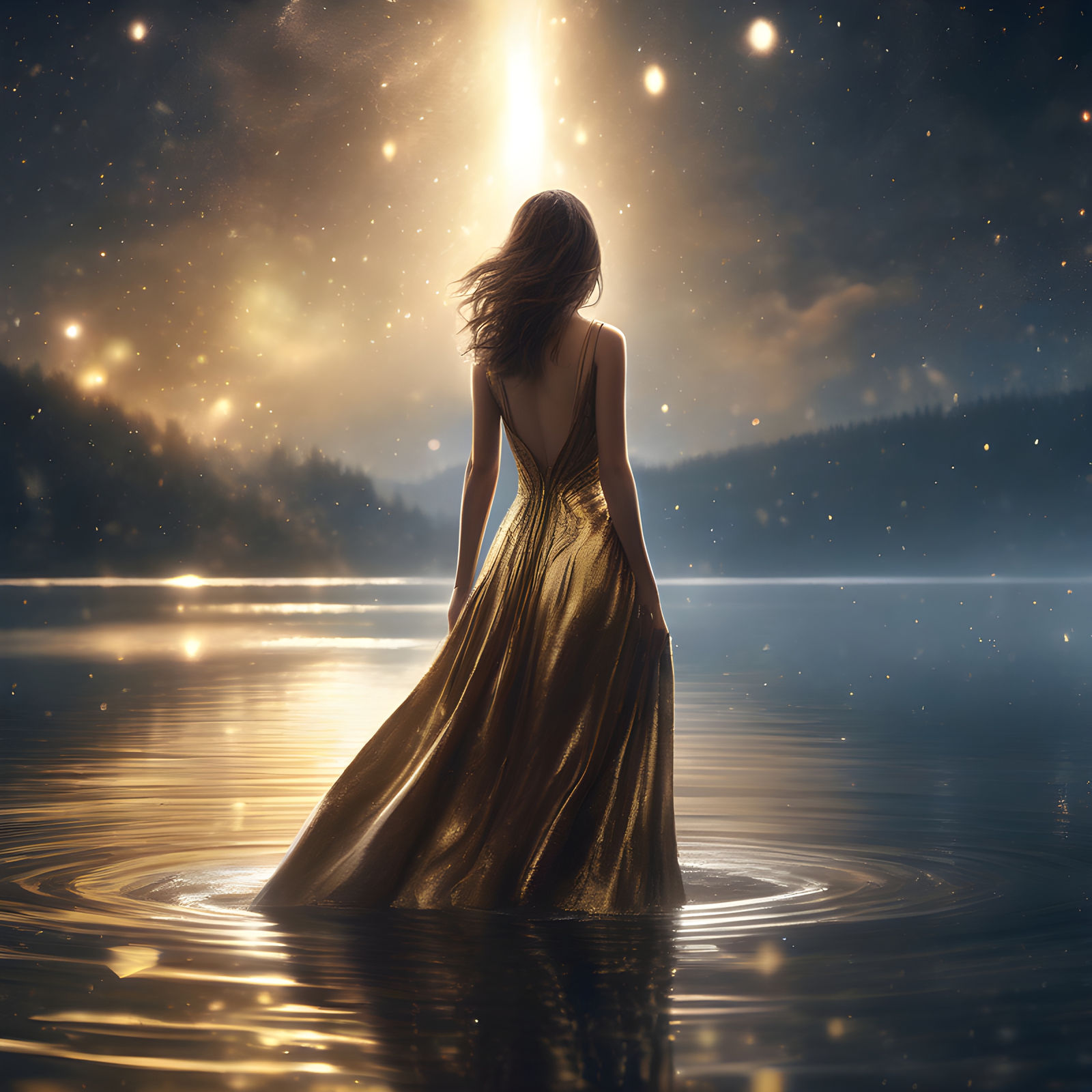 Brown Haired Woman in a lake