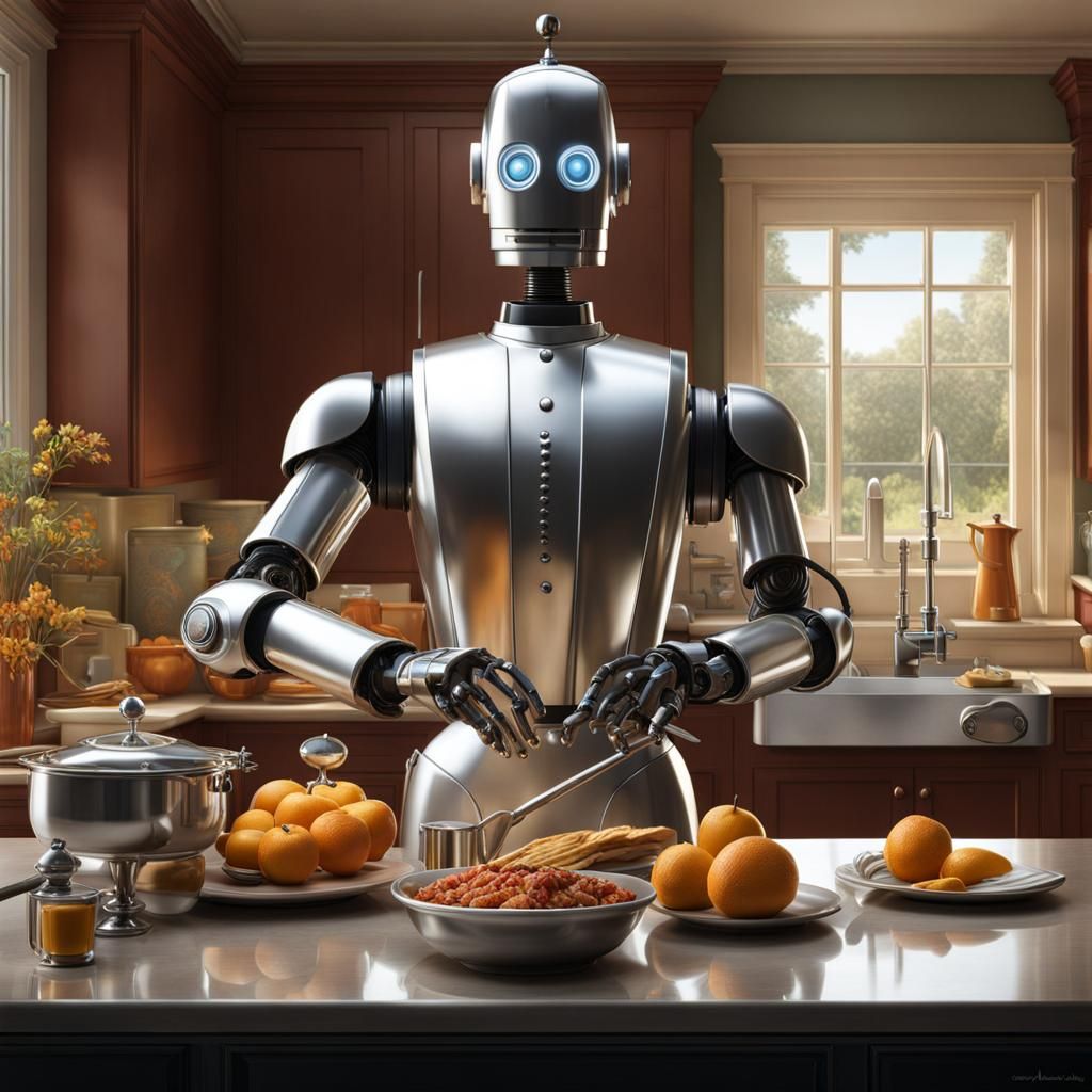Portrait of an amazing robot butler in a kitchen by Alex Ross, Disney, CGSociety, Carie Griffiths, Leonardo ...  by @Sergio Ortiz