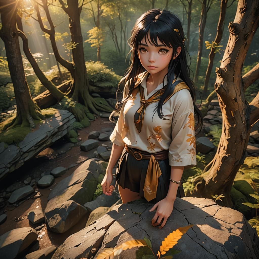 Anime Girl in Forest, 3D Rendered Concept Art