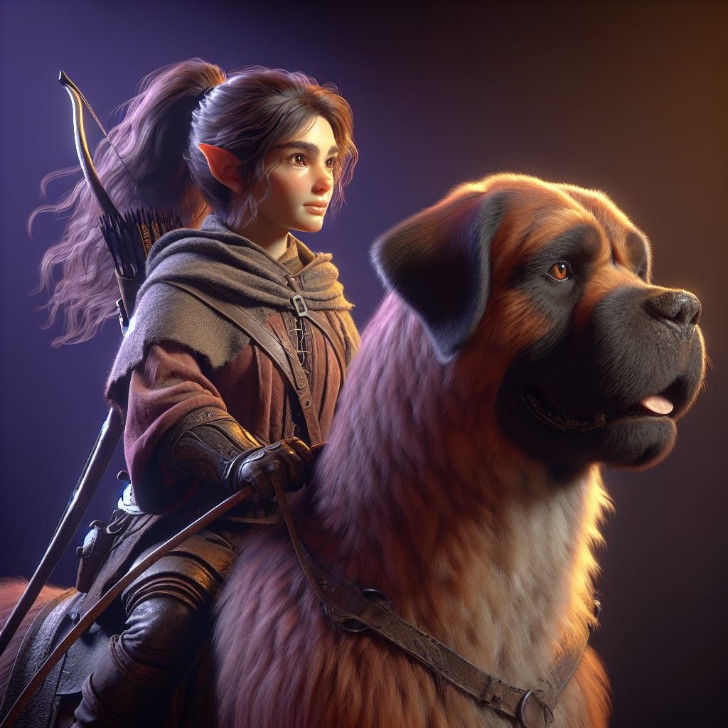 Halfling beastmaster with her Mastiff