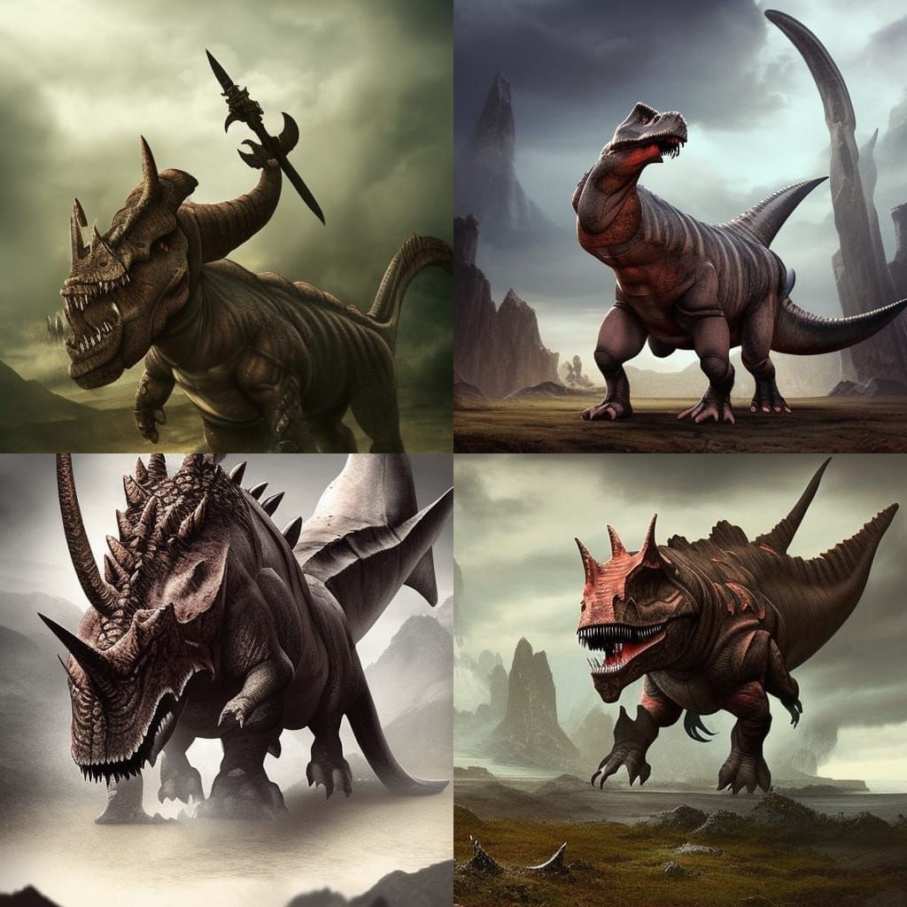 Barbarian dinosaur, humanoid triceratops, with axe and armor