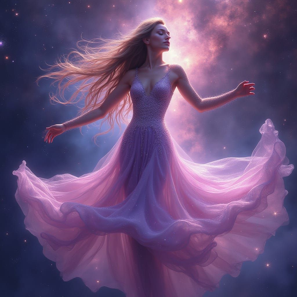 Cosmic woman swirling in space