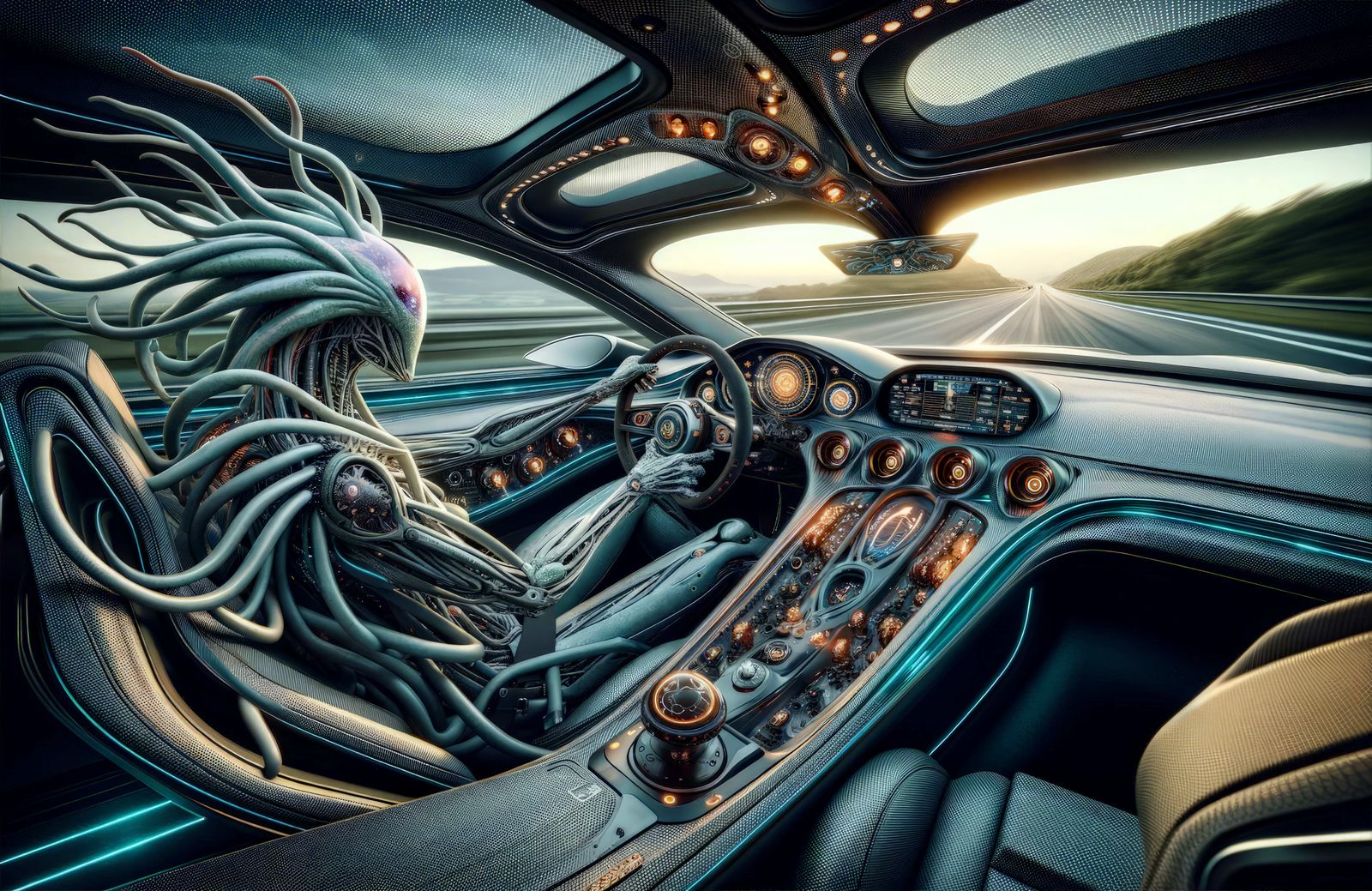 Alien driving the car
