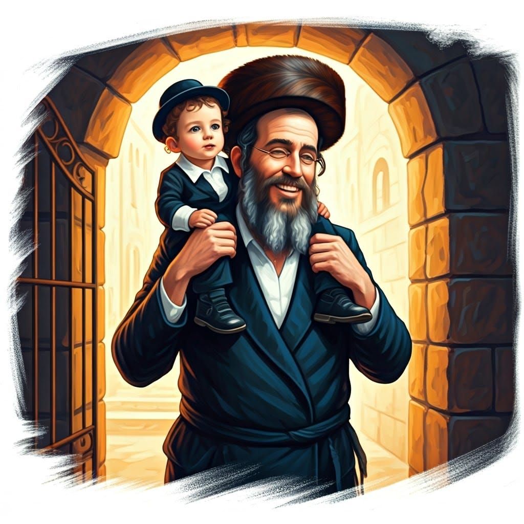 Joyful Father and Child in Oil Painting Style