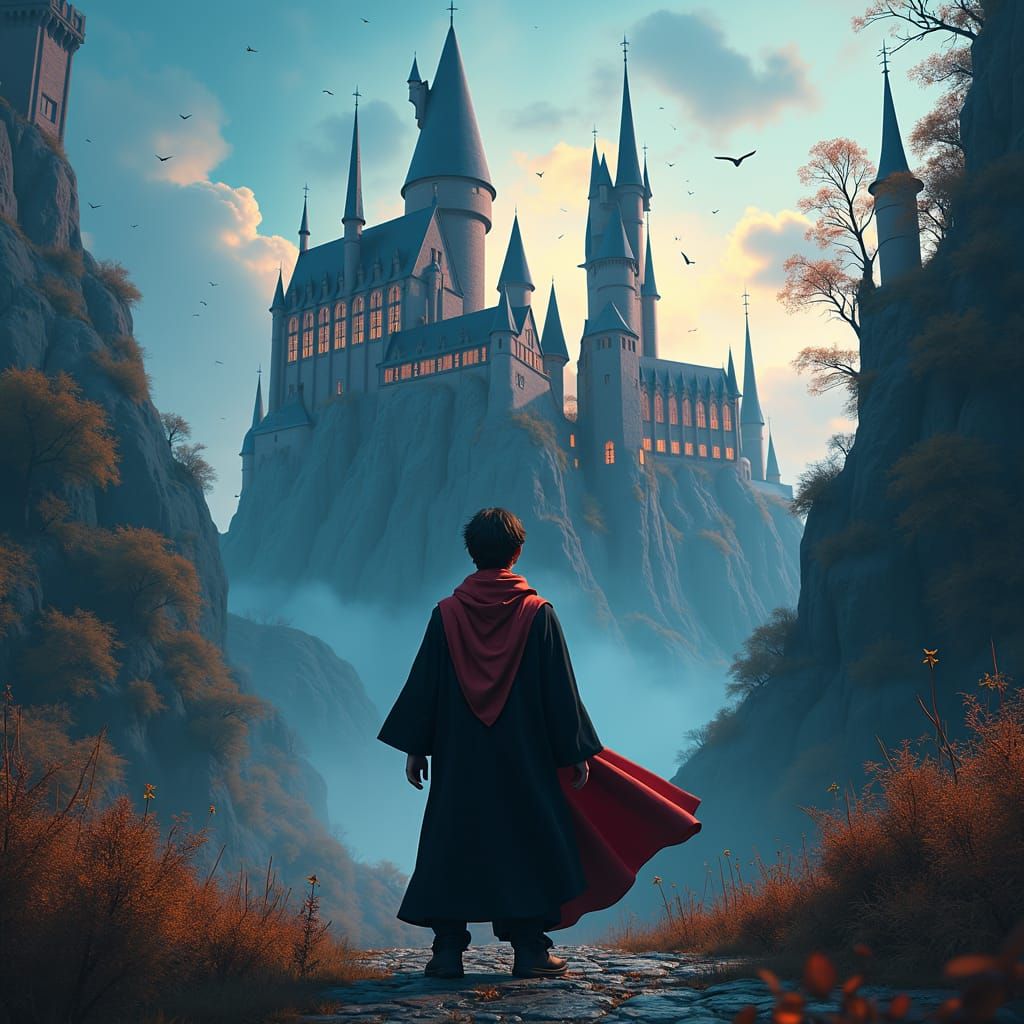 Harry Potter in Mystical Hogwarts Landscape, Matte Painting ...