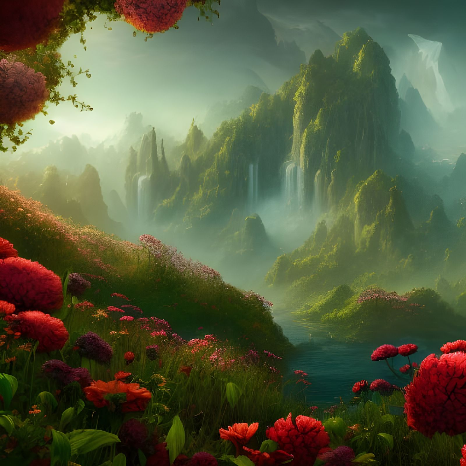 Flowers of nature detailed matte painting, deep color, fanta...